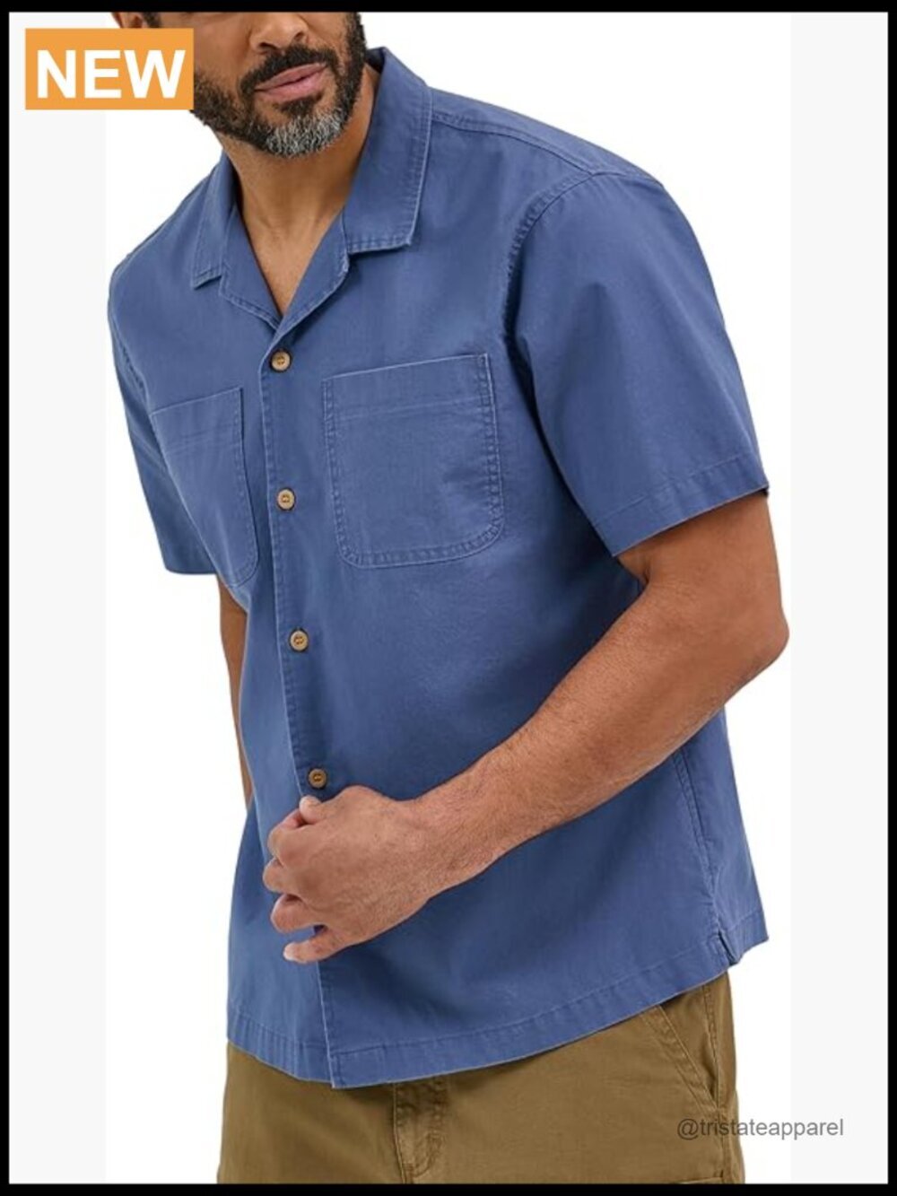 Men's Short Sleeve Camp Shirt Button Down Cotton Blend Relaxed Fit